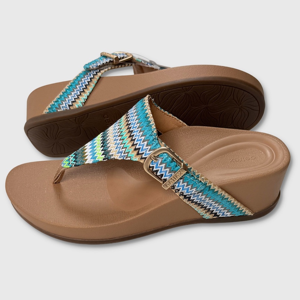 Aetrex Kate Woven Wedge Sandals - Womens (Size 7.5 -‎ 8) Tan / Multi - #48926-OF